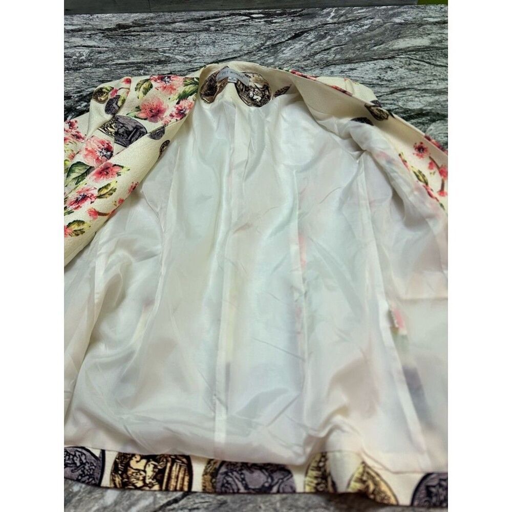 PET WOMAN Cream Floral Coin-Print Tailored Blazer M - Picture 6 of 8